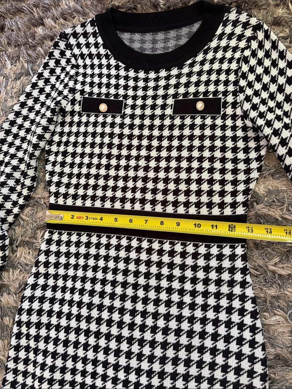 Black & White Houndstooth Long Sleeve Knit Dress Size S - Picture 4 of 7